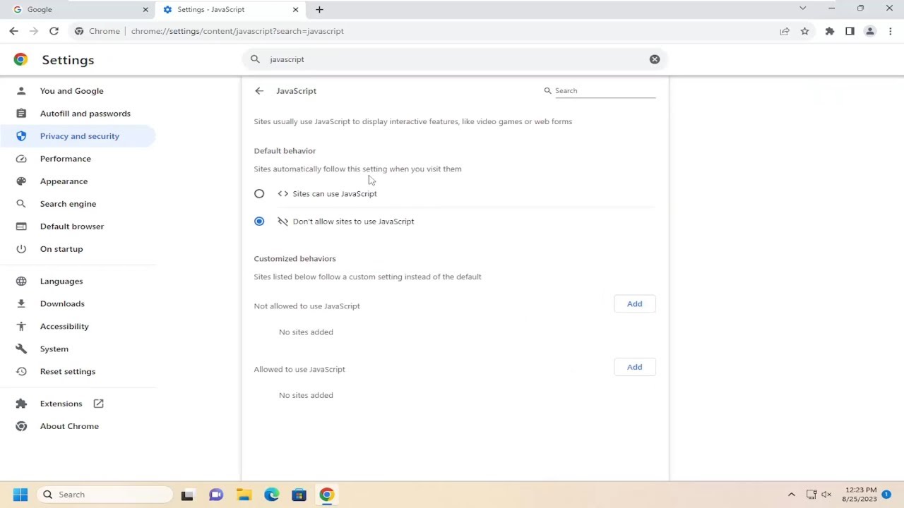 how to disable javascript in chrome