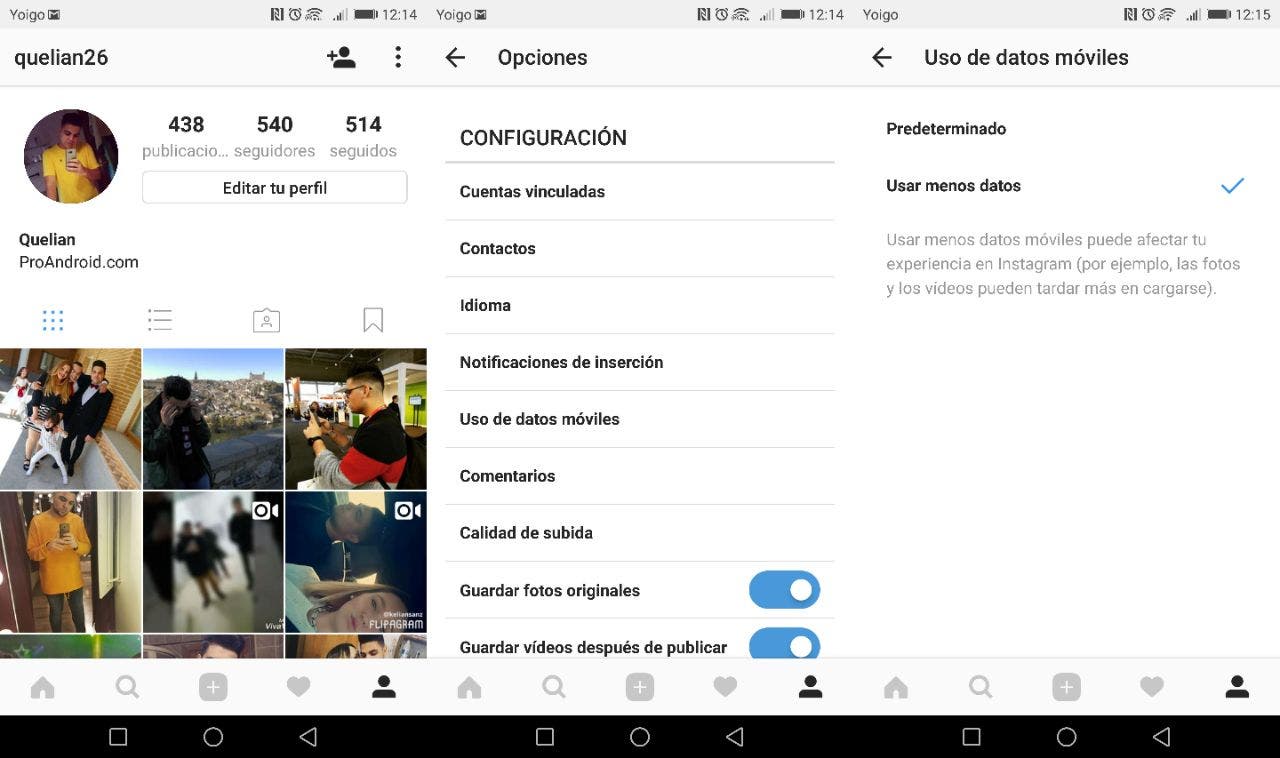 Screenshoty profilu Instagram 