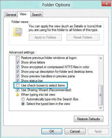 Zakažte zaškrtávací políčka ve Windows 8