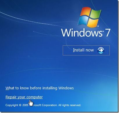 Windows 7, opravte počítač v případě poruchy