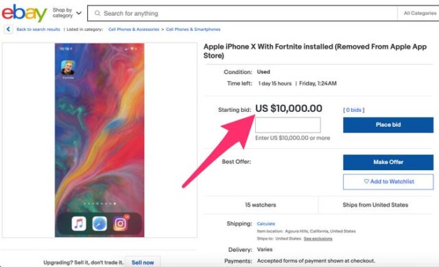 iPhone Fornite na eBay