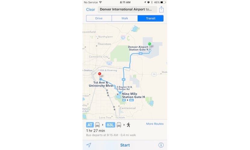 Denver v Coloradu již nabízí informace o trasách veřejné dopravy na Apple Maps