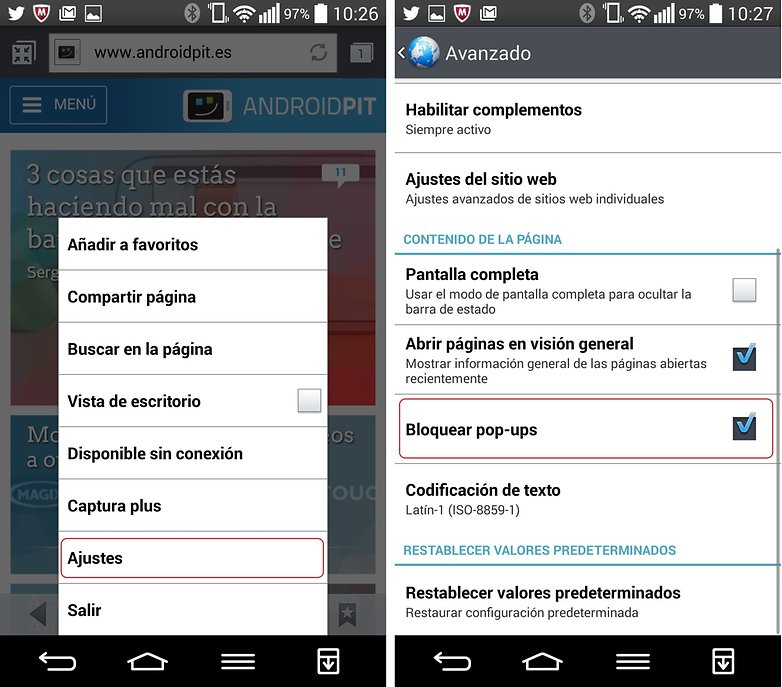 blokovat vyskakovací prohlížeč Android