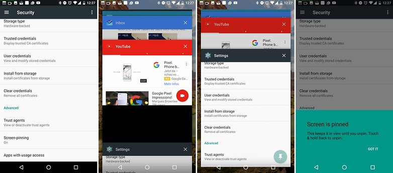 připnutí obrazovky Android nugát