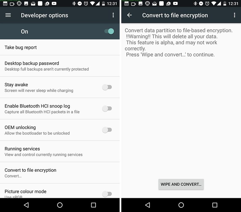 šifrování souborů Android nugát