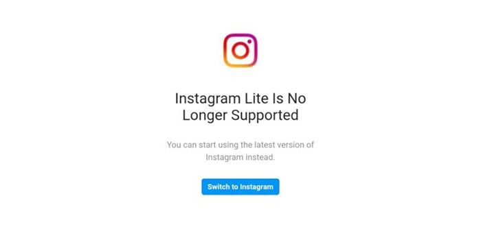 instagram lite již nefunguje