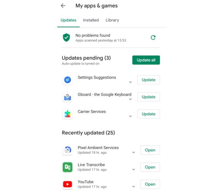 duchové aktualizace Google Play