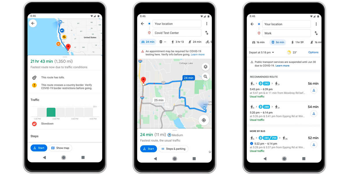 Mapy Google budou zobrazovat omezení a kontrolní body pandemie na hranicích