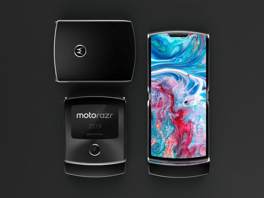 Koncept skládacího telefonu Moto RAZR 2019 byl vytvořen na základě patentových obrázků. Obrázek: Yanko design (přes Sarang Seth)