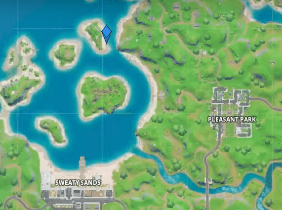 Umístění Fortnite Motorboat Time Trail severozápadně od Pleasant Parku