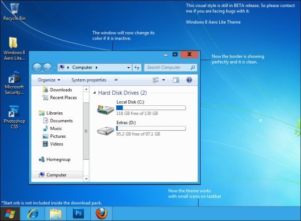 Aero Lite, motiv Windows 7 inspirovaný novým Windows 8 Aero Lite, motiv Windows 7 inspirovaný novým Windows 8