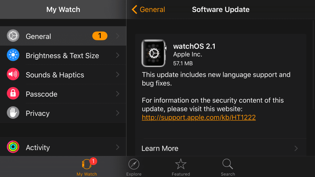 Apple také vydal watchOS 2.1 s opravami chyb