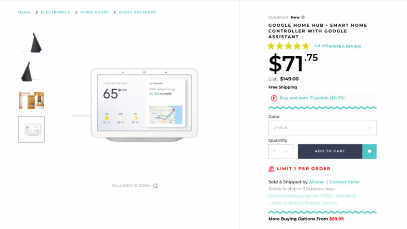 Screenshot z nabídky Rakuten na Google Nest Hub.