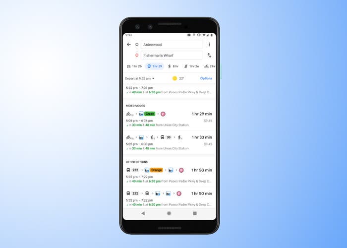 Google Maps integruje smíšené trasy ke zlepšení cest