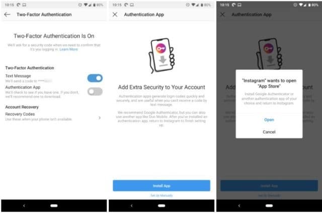Instagram - dvoufaktorové ověřování