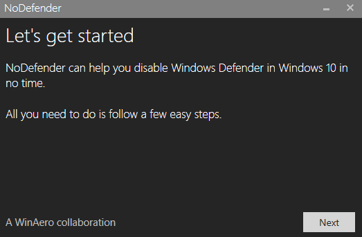 Zakažte program Windows Defender