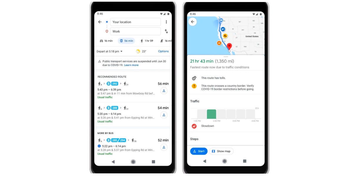 Mapy Google přidávají k trasám nová upozornění COVID-19 9 Google haritaları