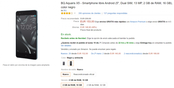 Obrázek - Nabídka: BQ Aquaris X5 za pouhých 153 EUR na Amazonu
