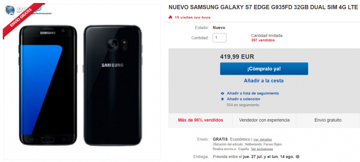 Vizuální - nabídka: Samsung Galaxy S7 Edge 32 GB pouze 419,99 EUR