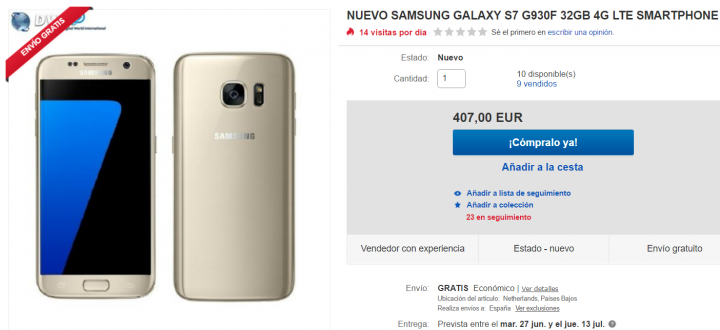 Vizuální - nabídka: Samsung Galaxy S7 zlato pouze za 407 eur na eBay
