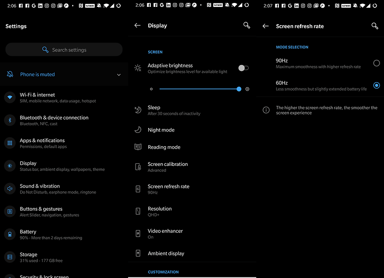 oneplus 7 pro tipy, obnovovací frekvence triků