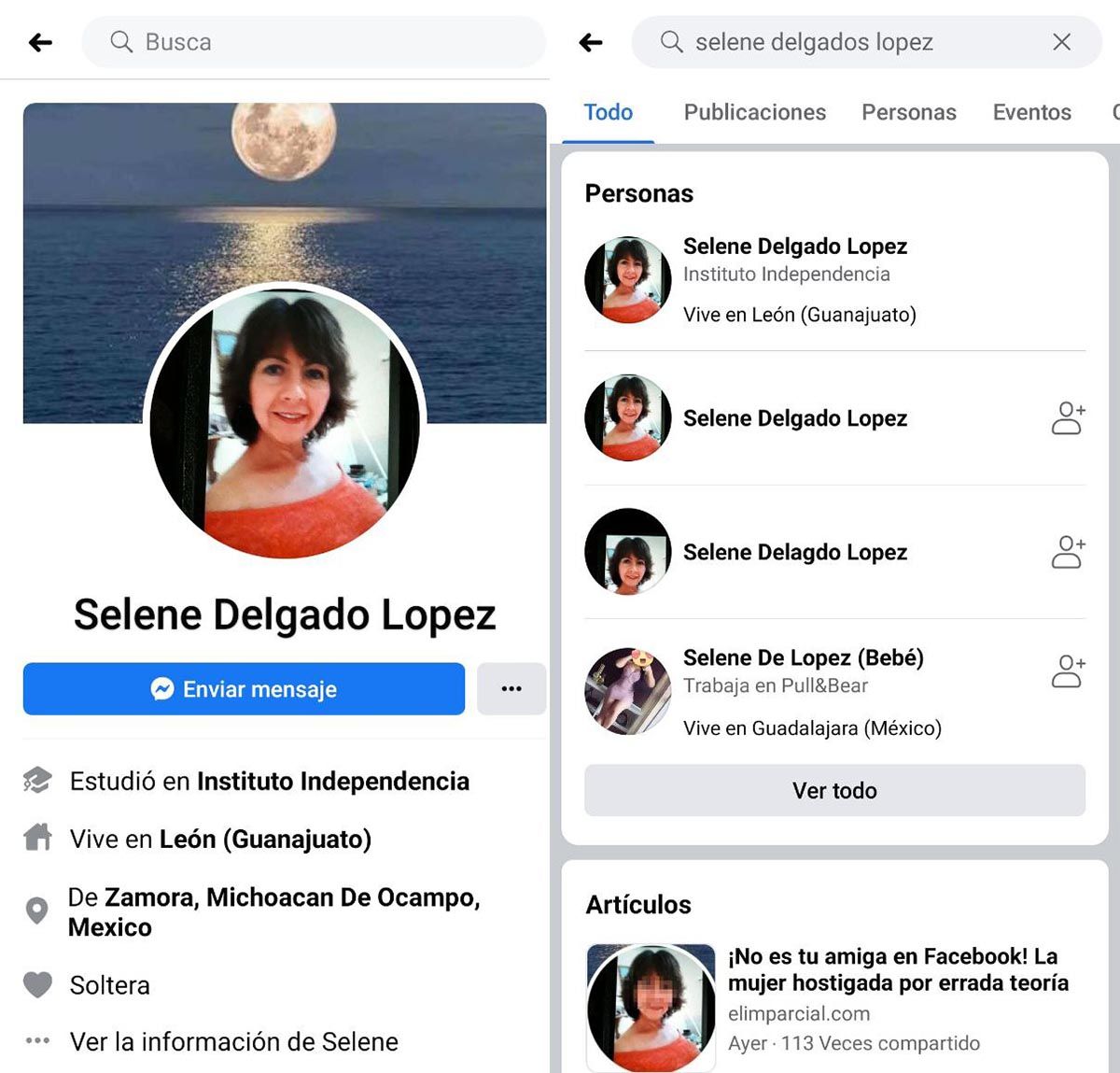 Selene Delgado na Facebooku