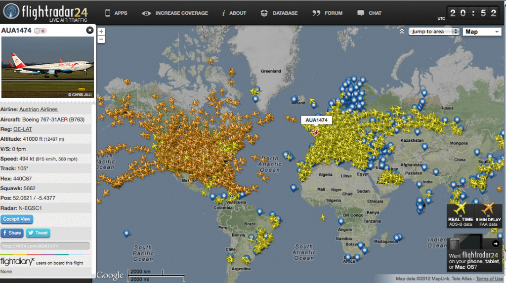 Rozpoznání letového provozu v reálném čase s Flightradar24