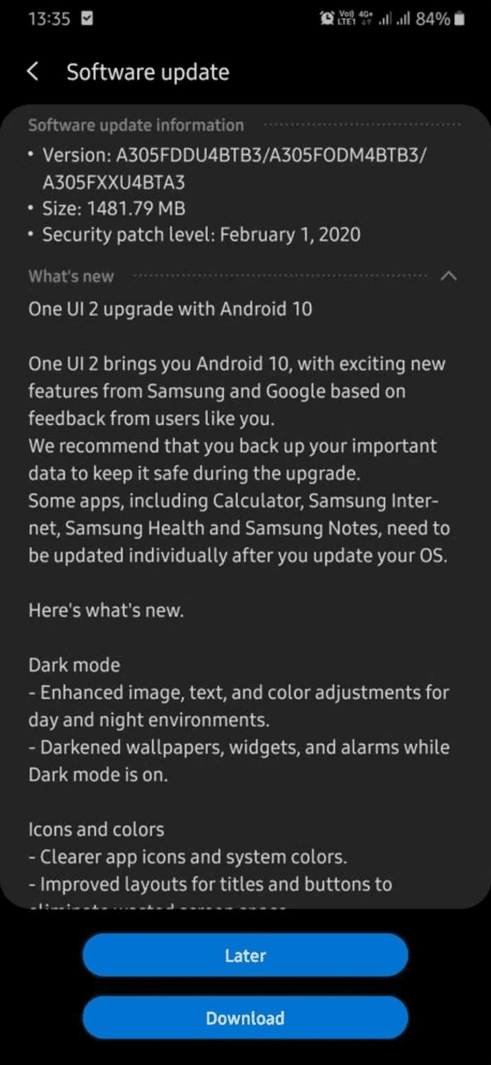 Samsung Galaxy A30 Android 10