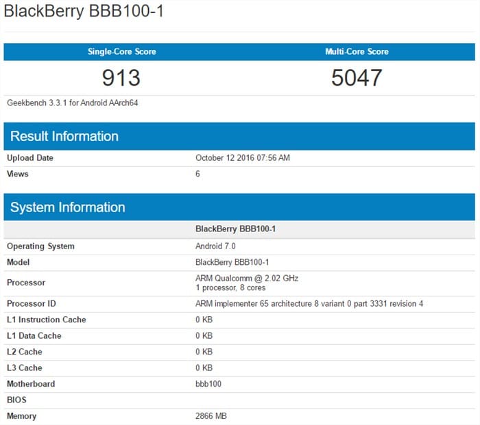 Specifikace BlackBerry Mercury jsou filtrovány díky vlastnímu měřítku: Snapdragon 625, 3 GB RAM, Android 7.0