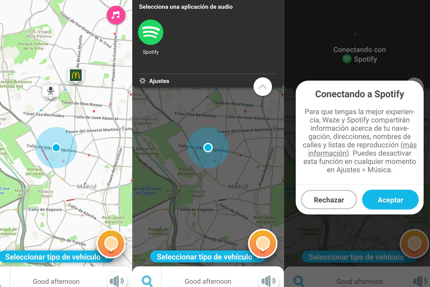 Takže můžete poslouchat hudbu a podcasty, aniž byste opustili navigaci Waze. Takze muzete poslouchat hudbu a podcasty aniz byste opustili navigaci