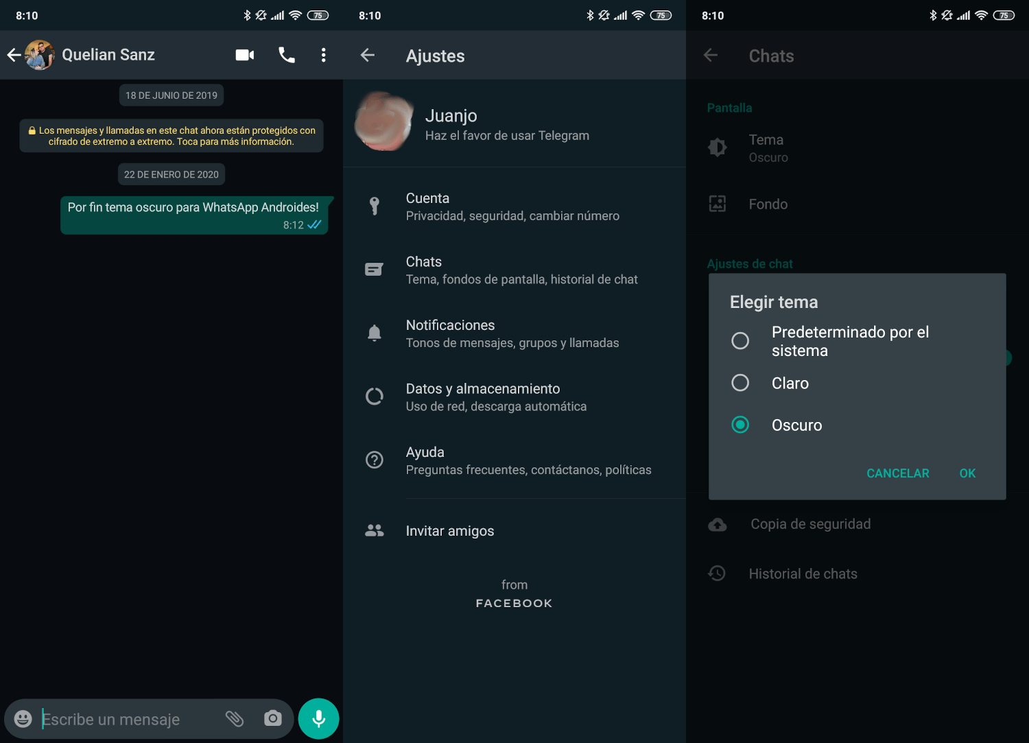 Stabilní tmavý režim WhatsApp
